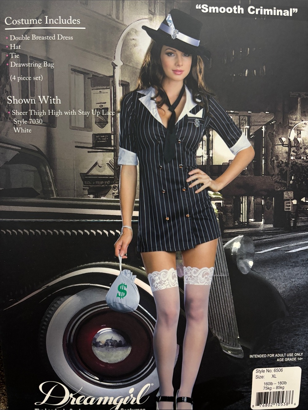 Dreamgirl Black Pinstripe Smooth Criminal Dress Costume with White Accents